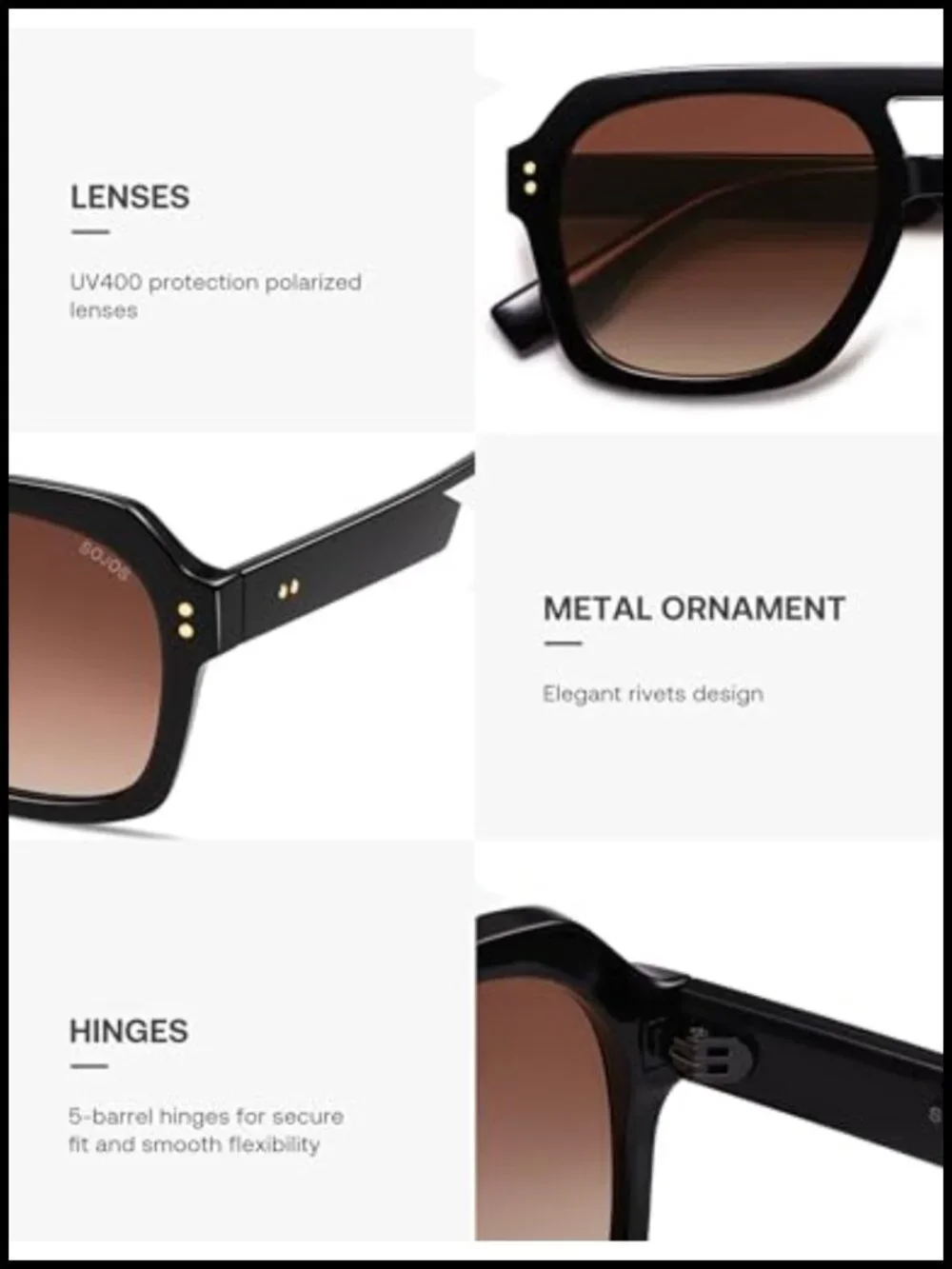 Retro Thick Polarized Aviator Sunglasses for Women Men, Large Bold Square Pilot